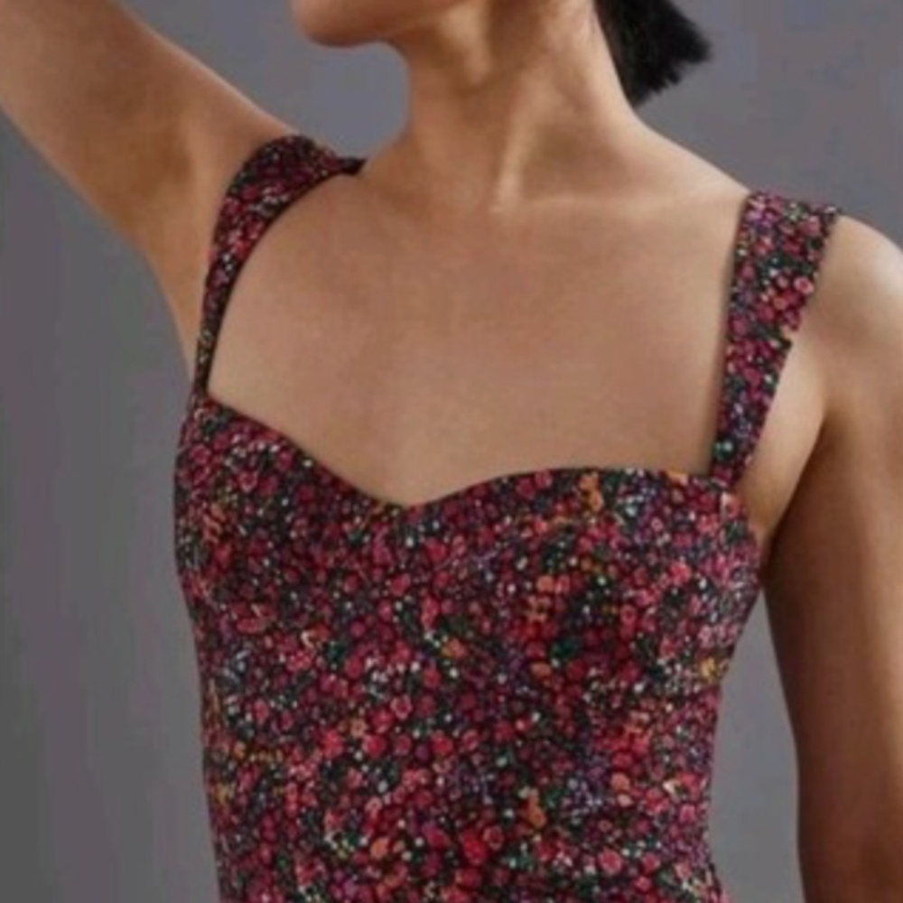 Anthropologie Hutch Size XL Pink Floral Sweetheart Neck Sleeveless Midi Dress